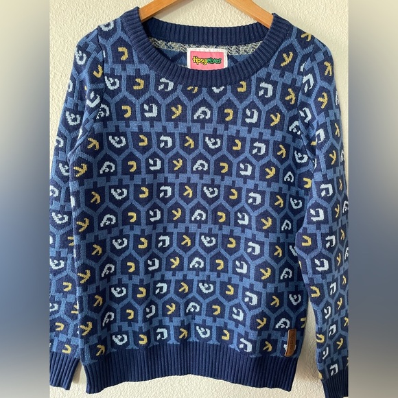 Tipsy Elves Hanukkah Dreidel Motif Sweater Women’s Medium Blue Yellow Novelty - Picture 6 of 12